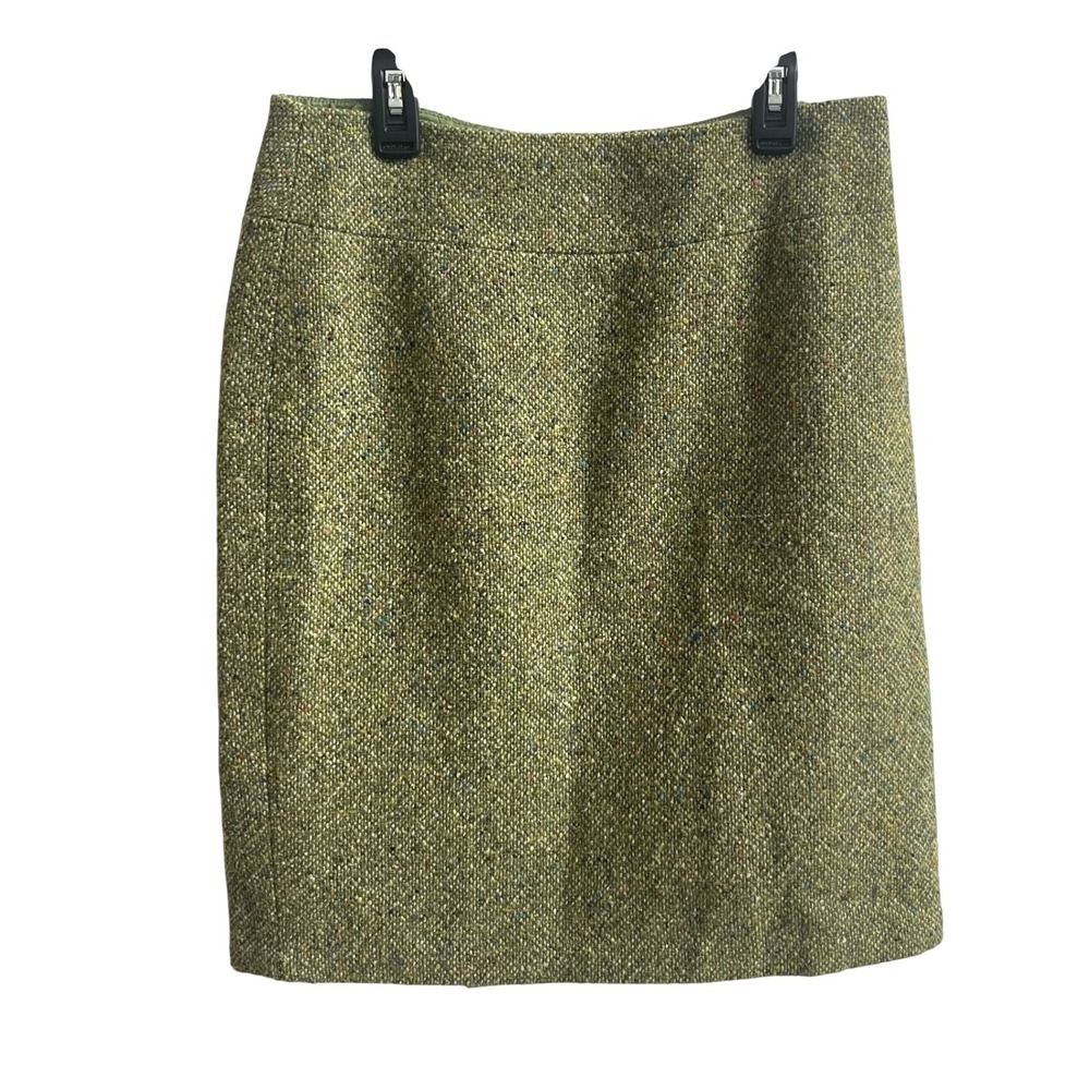 Ann Taylor LOFT Pencil Skirt Petites 4P Green Tweed Wool Blend‎ Dark Academia